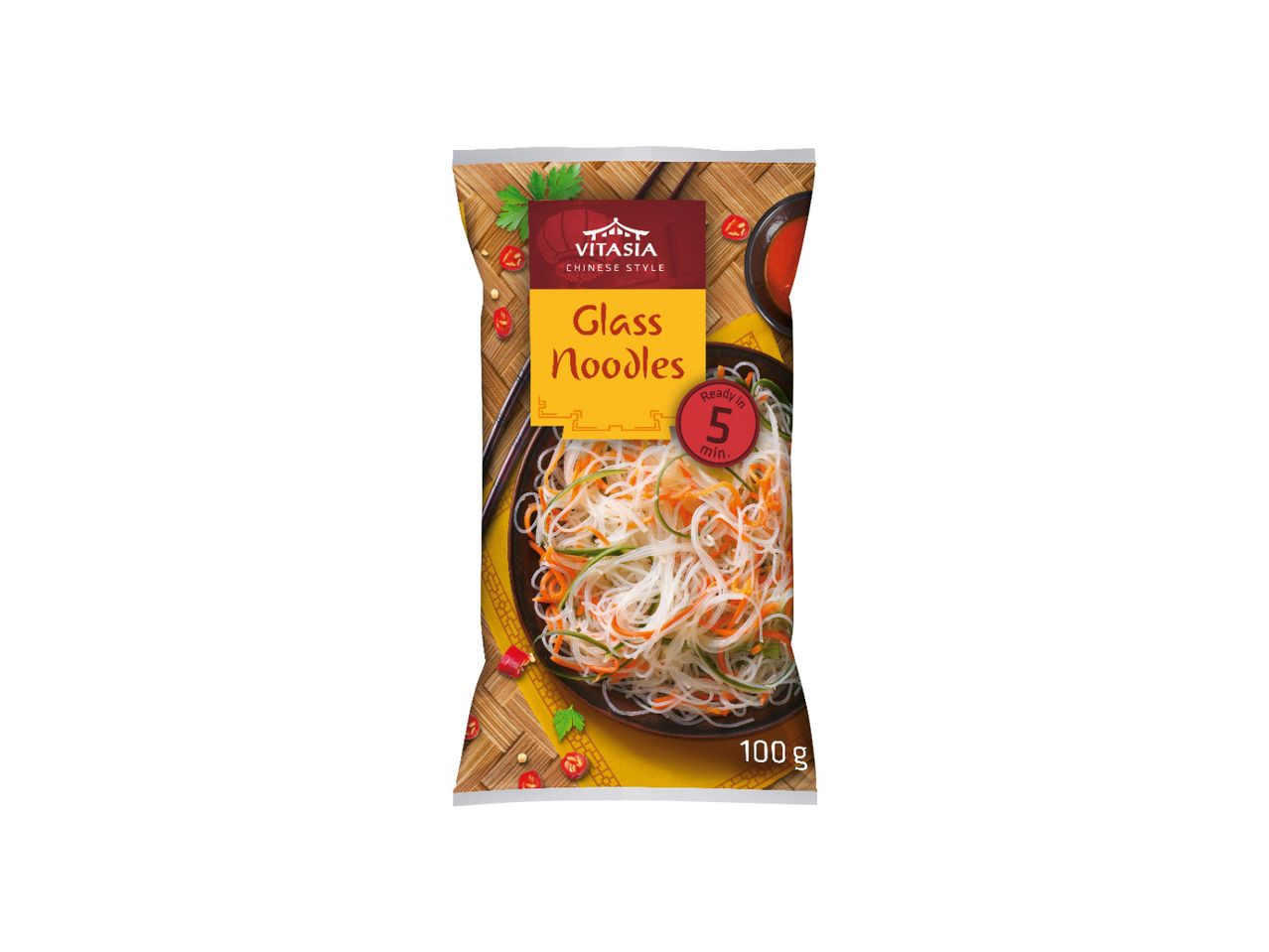 Pakovanje Vitasija kineskih staklenih rezanaca (100g), spremno za 5 minuta.
