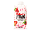Een pakje aardbeien zuivelvrije gezondheidsdrank met de tekst 'Vitals' en 'Strawberry'.