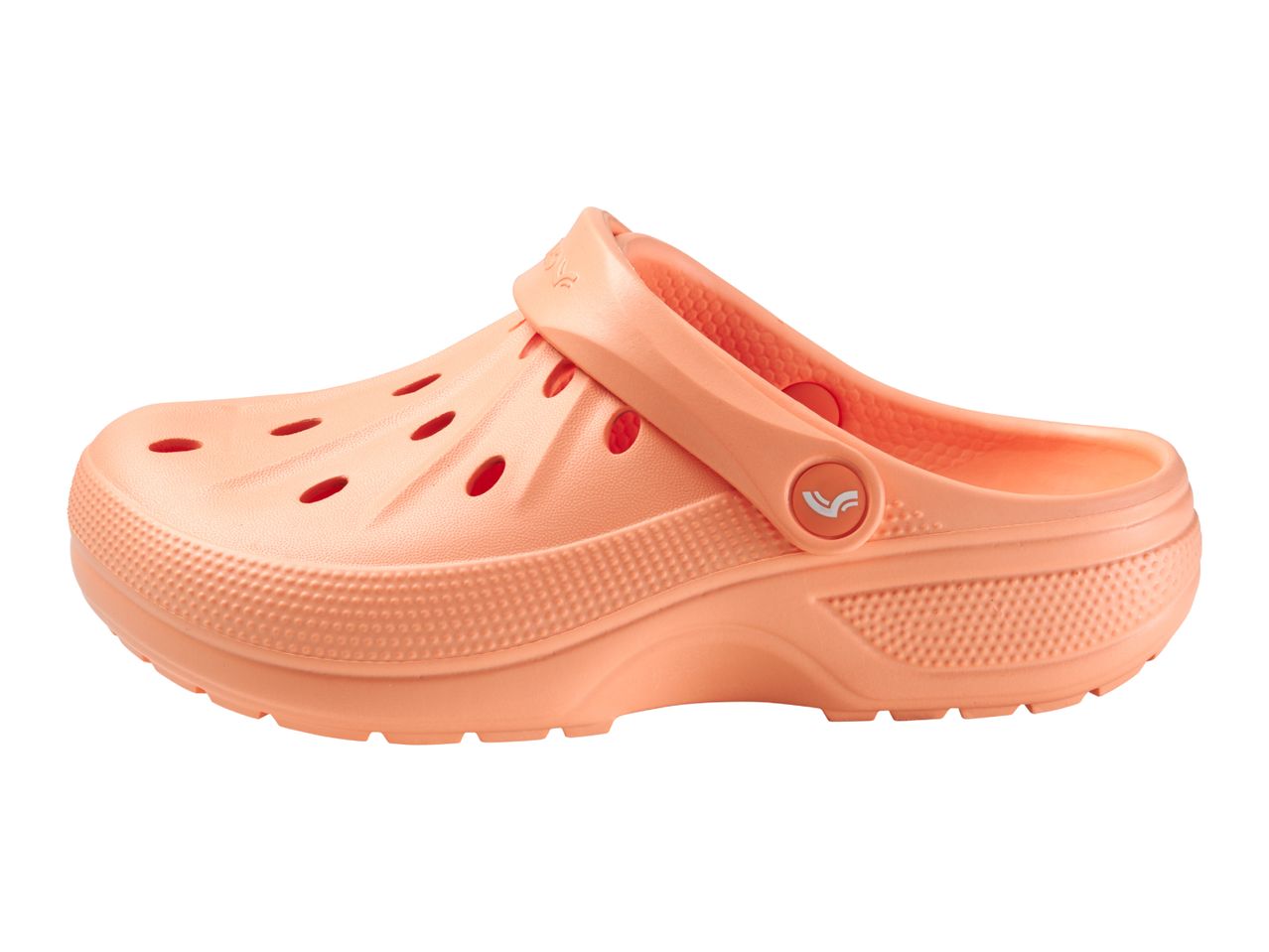 Single peach-colored foam clog with ventilation holes and a textured sole.