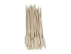A bundle of wooden skewers with paddle handles, standing upright.