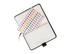 Open notebook with a sheet of colorful emoji stickers.