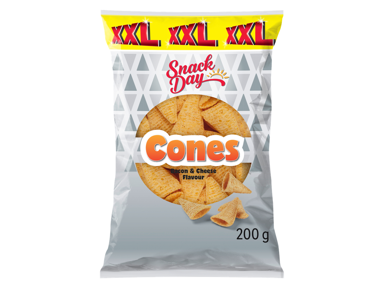 Snack Day XXL conuri cu aromă de bacon și brânză, 200g.
