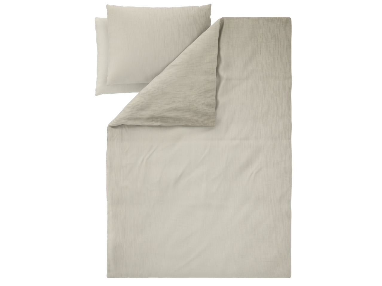 Livarno Home Premium Muslin Duvet Cover Set in light beige, with a pillow and folded duvet.