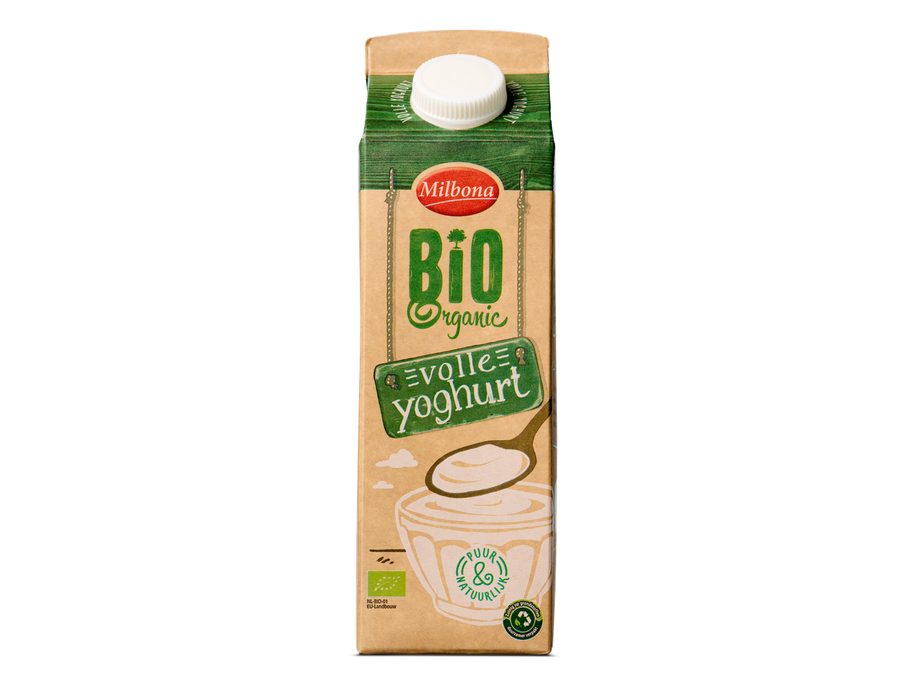 Milbona Bio Organic volle yoghurt in kartonnen verpakking.