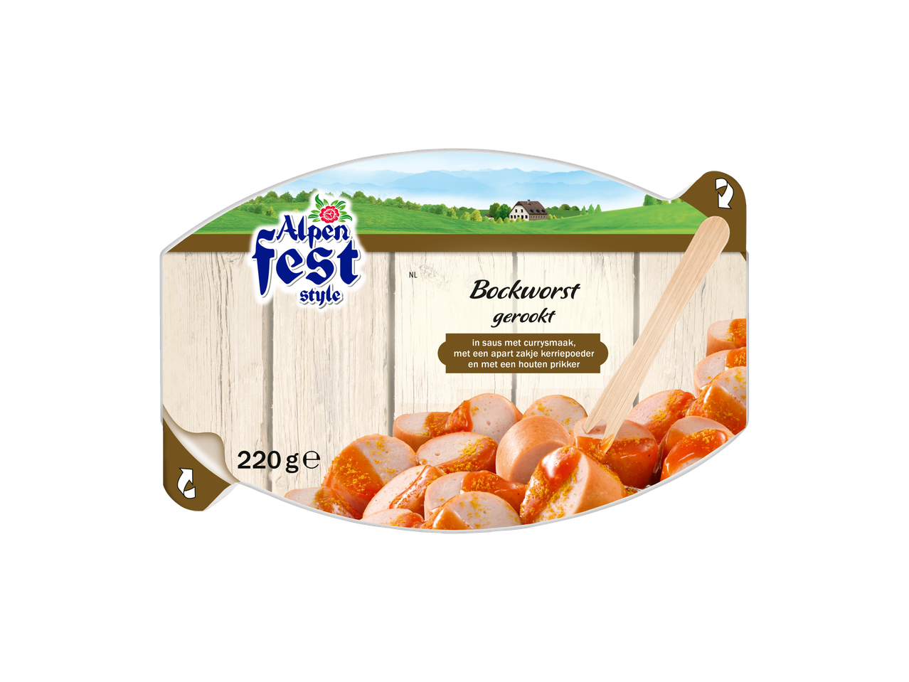 Alpen Fest Style gerookte worst met currysaus.