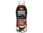 Bebida de chocolate Milbona rica em proteínas; 35g de proteína, baixo teor de gordura, sem açúcar adicionado.