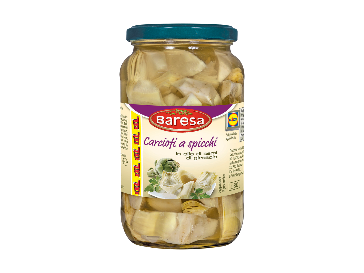 Bartoli Carciofi a pezzi sott'olio in un vasetto di vetro.