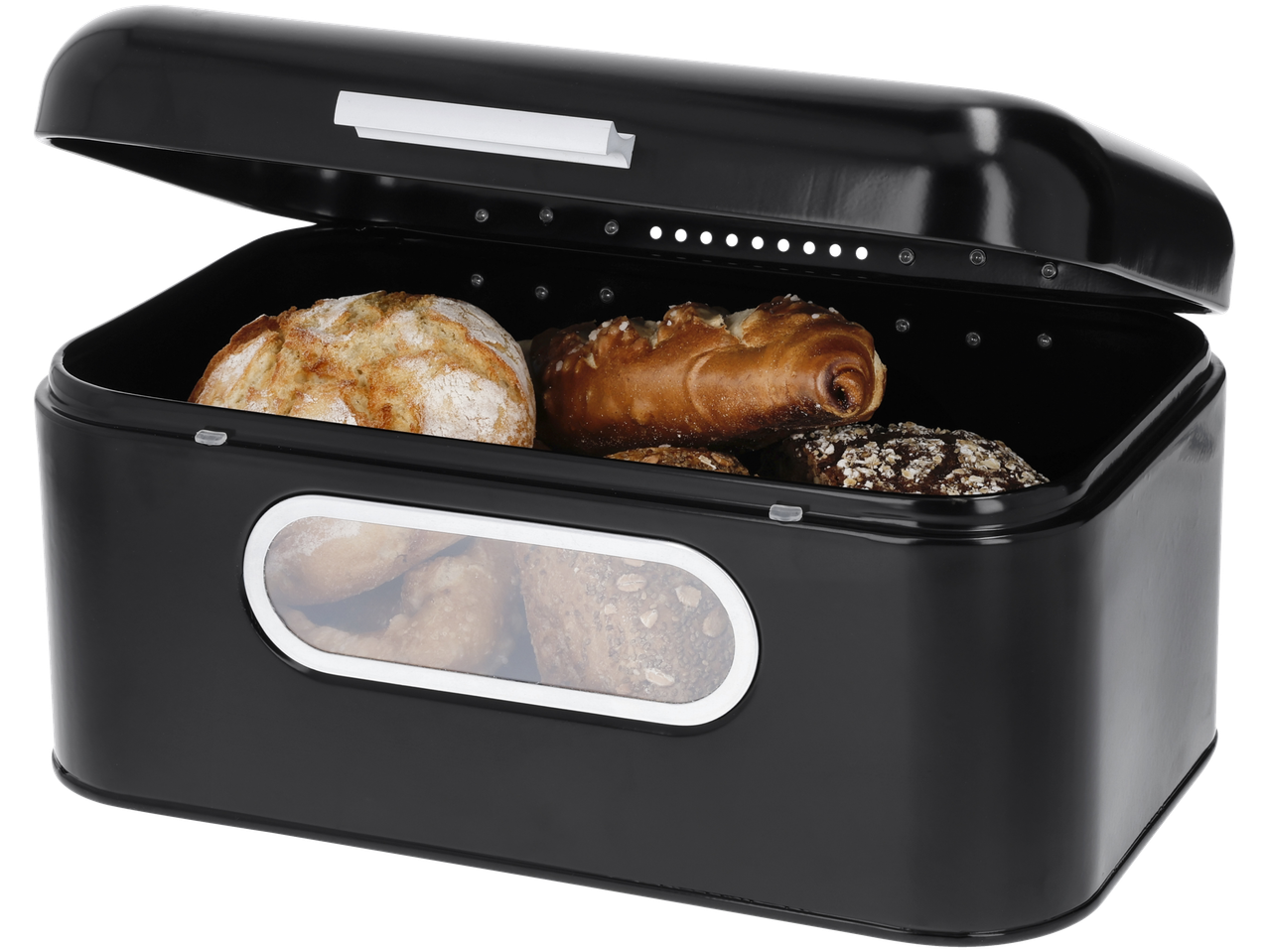 Silvercrest® leivakast erinevate leibade ja saiakestega, kaas avatud