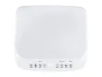 White portable air conditioner with digital display showing '22' and control buttons for swing, timer, speed, up, down, mode, sleep, and power.