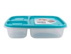 Rectangular food container with a teal lid and three compartments, 1.15L capacity.