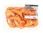 Camarão cozido (50/70) numa embalagem de plástico transparente, 500g.