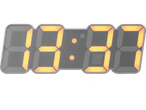 Egy szürke falióra nagy, narancssárga LED számokkal mutatja az időt: 22:22.