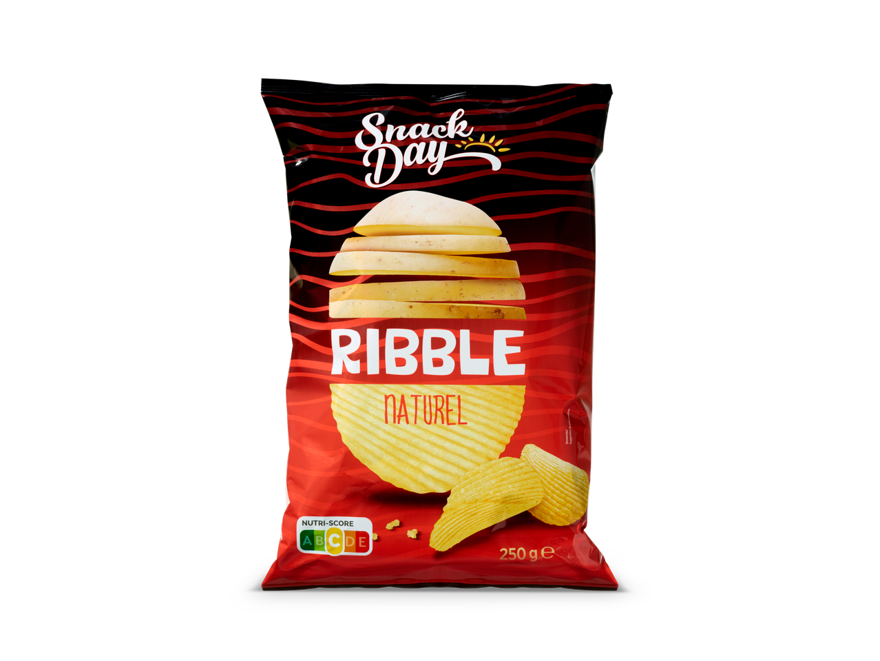 Snack Day Ribble naturel aardappelchips, 250g zak.