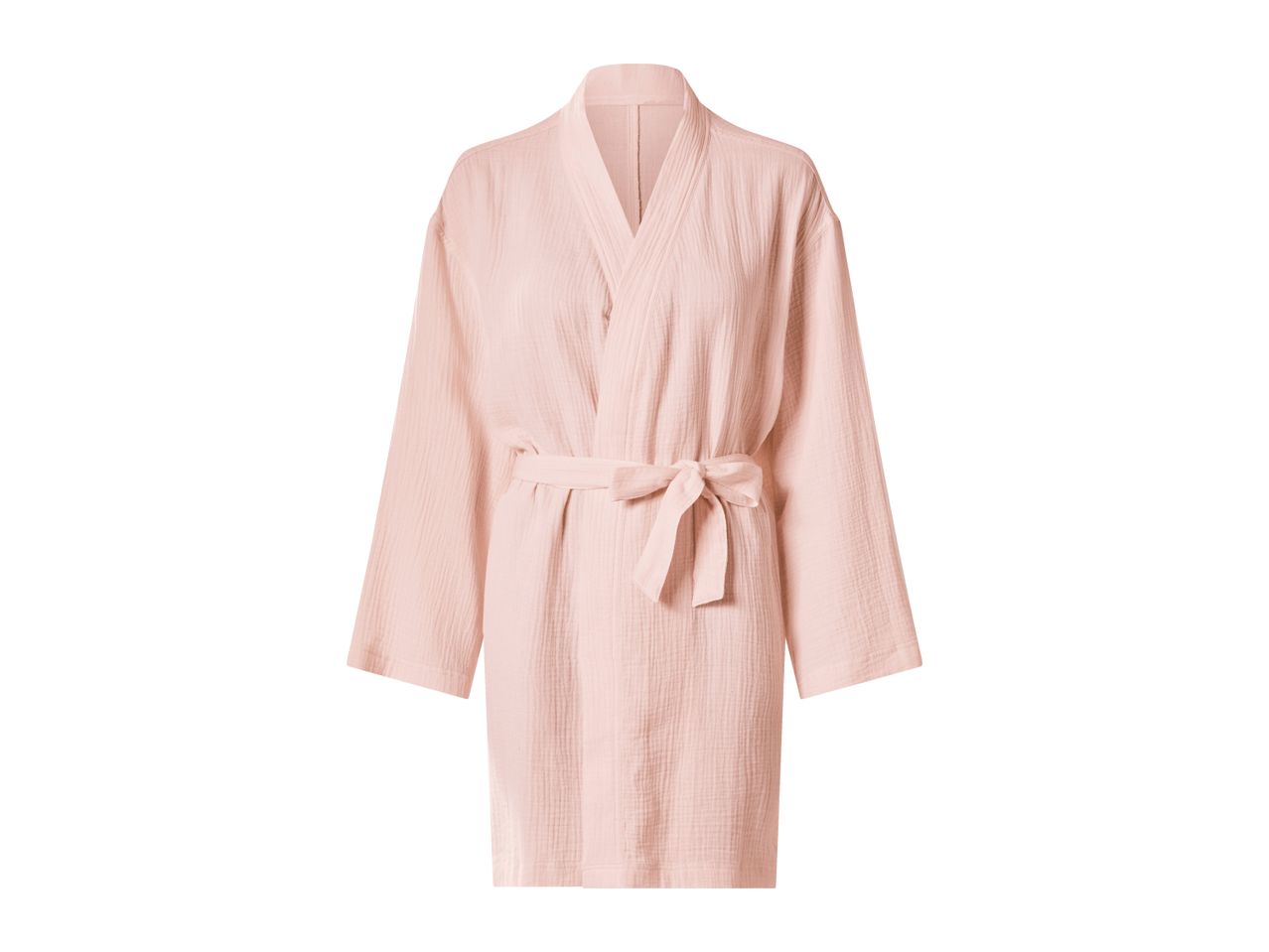 Light pink cotton bathrobe with a tie belt