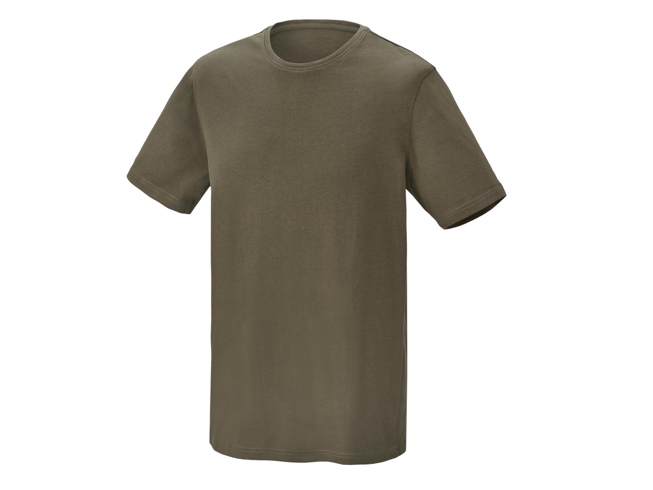 Egyszerű, sötétzöld rövid ujjú póló fekete háttér előtt.