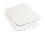 Two white rectangular heat pads with rounded corners