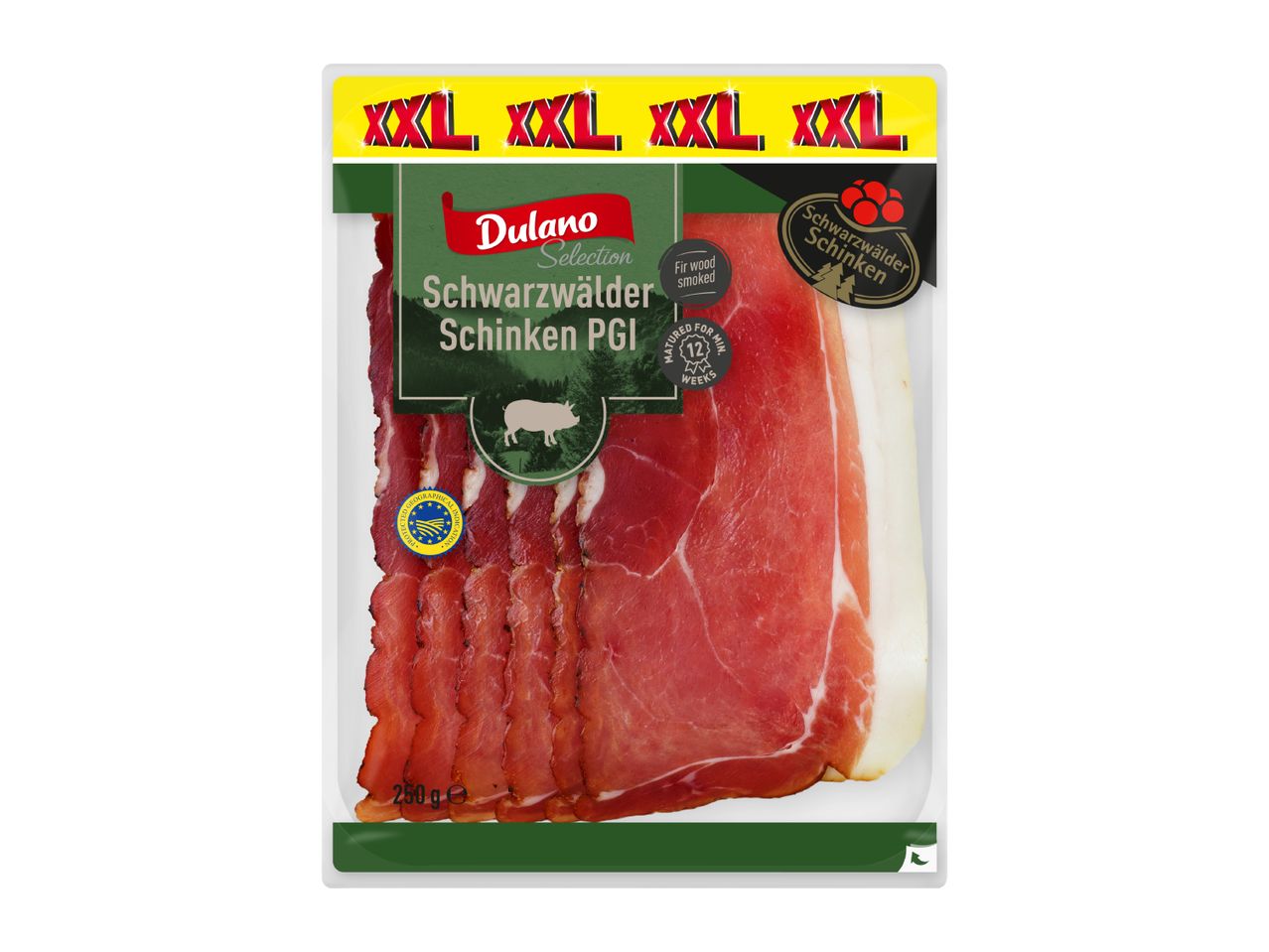 XXL Black Forest ham slices, PGI, fir wood smoked, matured for 12 weeks, 250g.