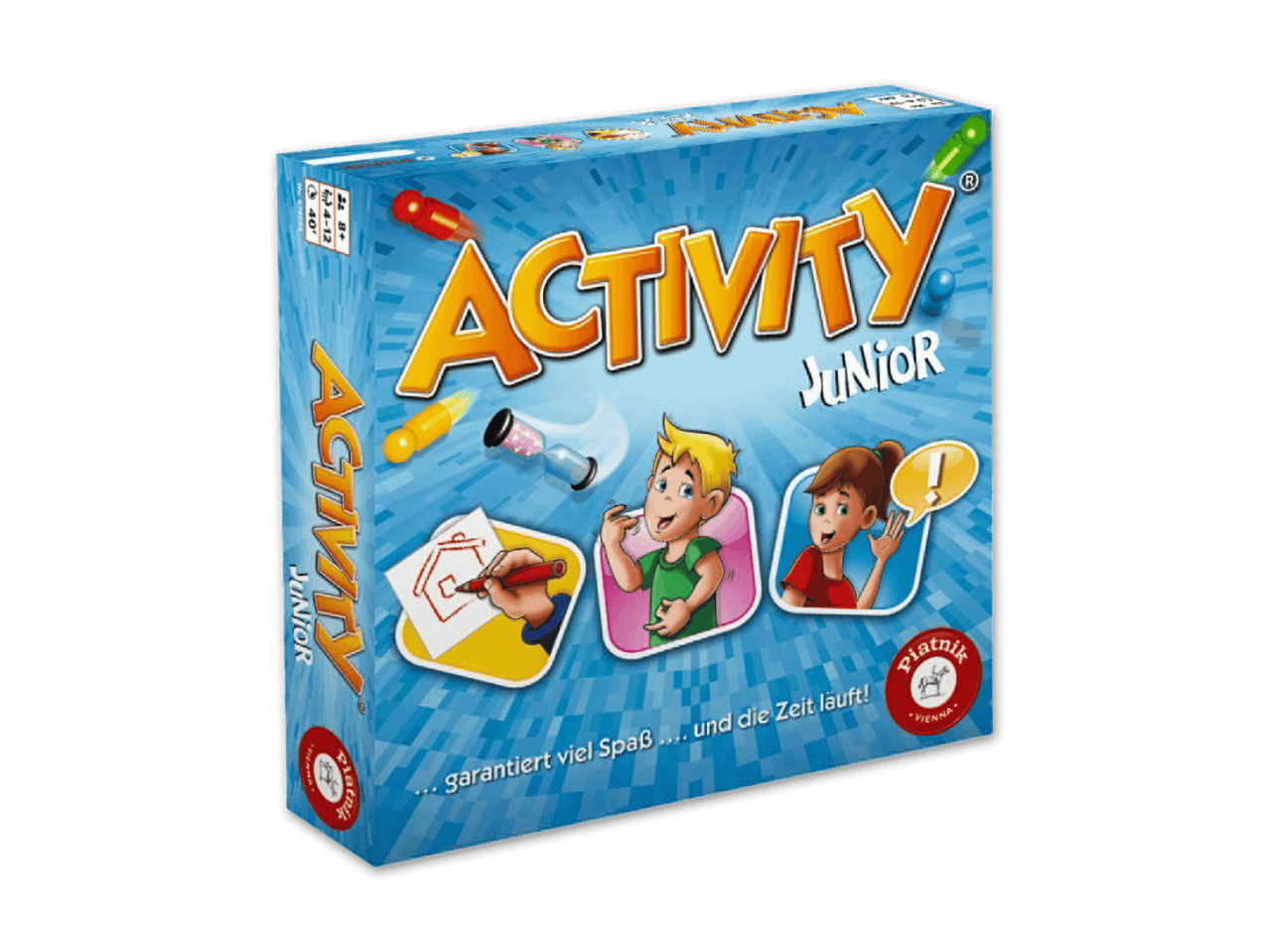 Activity Junior Brettspiel mit spielenden Kindern und Sanduhr