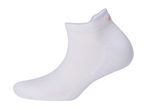 White athletic sock with a small pink logo on the ankle