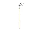Pair of olive green trekking poles with black handles and straps, featuring adjustable sections.