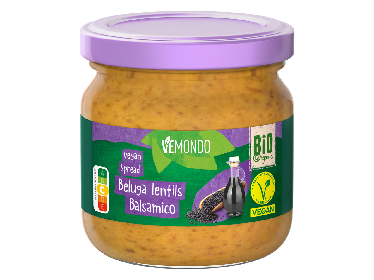 Vemondo biologische Beluga linzen en balsamico vegane spread.