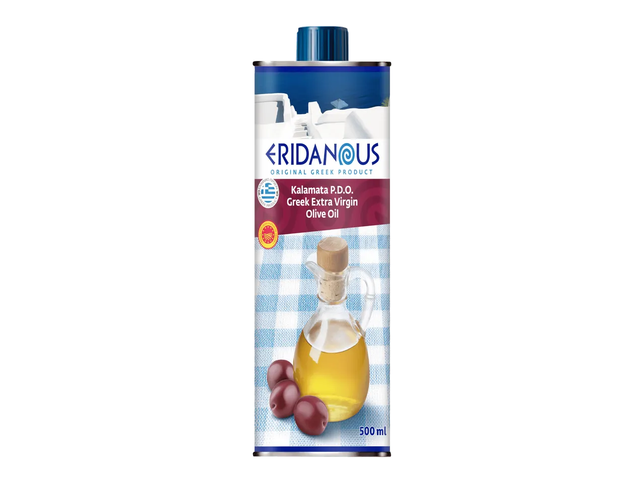Kalamata P.D.O. kreikkalainen ekstra-neitsytoliiviöljy 500 ml:n tölkissä.