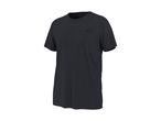 Black short-sleeved t-shirt with a small, subtle logo on the chest.