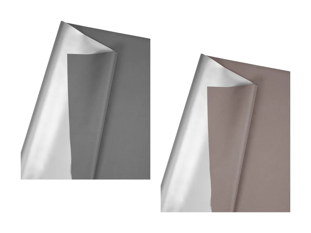 Zwei Rollen Geschenkpapier in Grau und Braun.