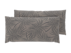Two rectangular pillows with a dark grey fern leaf pattern on a light grey background.