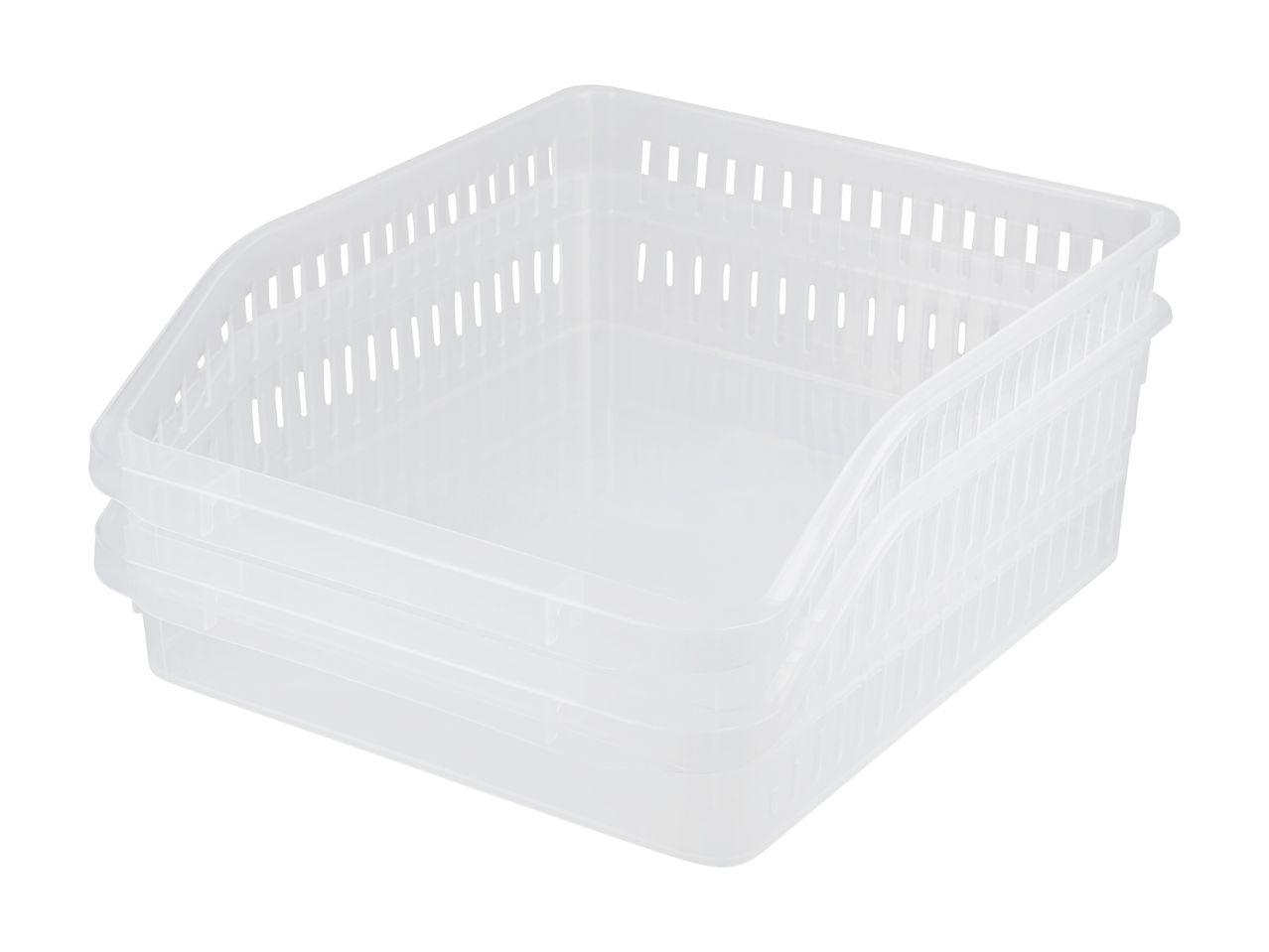 Stabelbare, gennemsigtige opbevaringskurve med ventilationshuller.