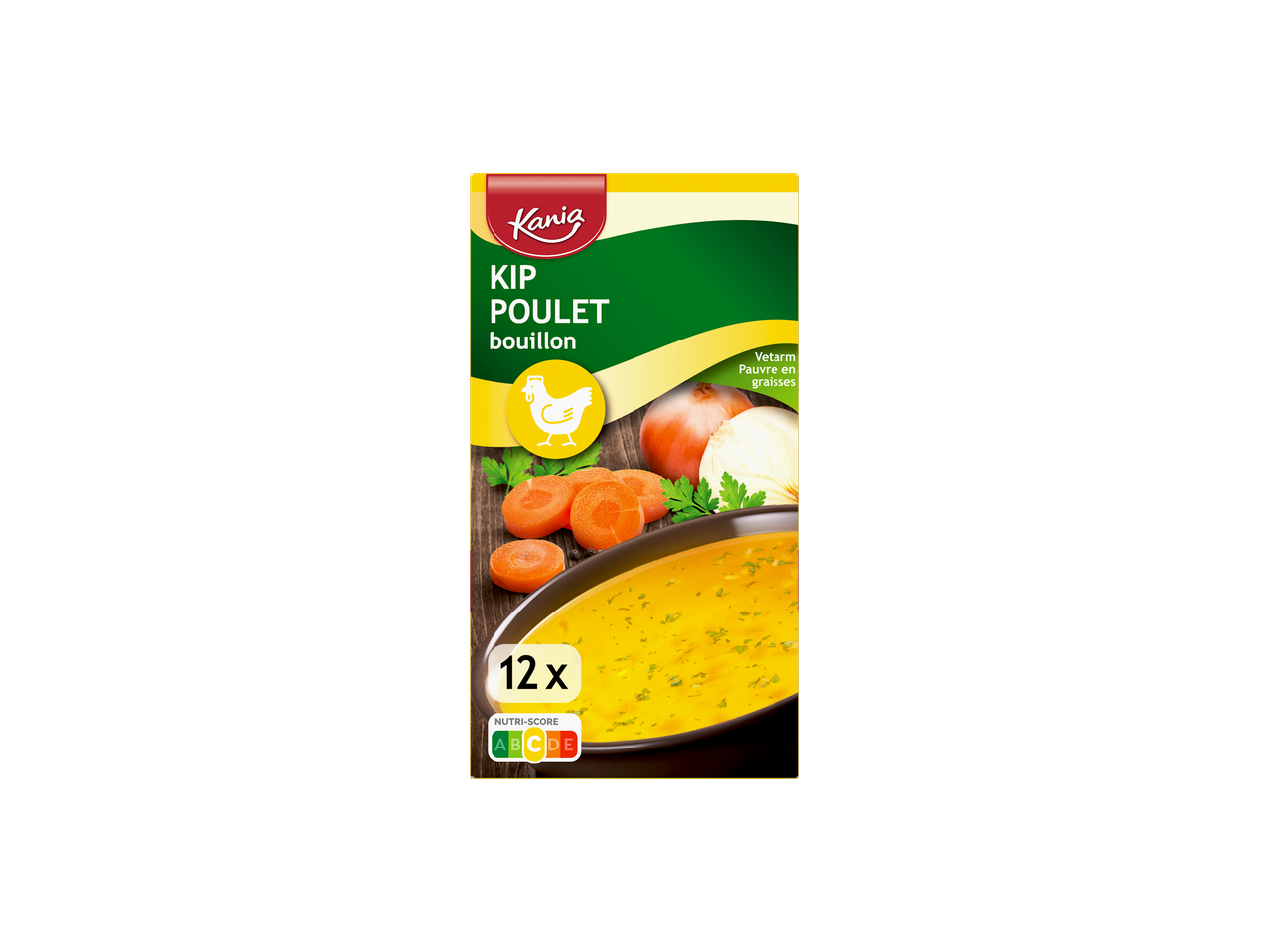 Kania Bouillon de poulet avec carottes, oignons et persil, faible en gras.