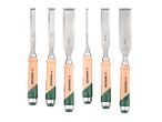 Six Parkside wood chisels of varying sizes are displayed against a white background.