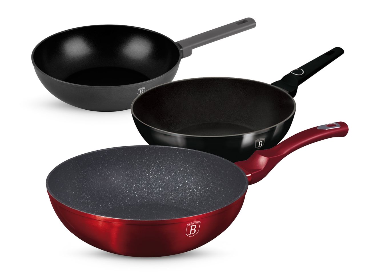 Tri Berlinger Haus wok tave u različitim bojama i materijalima.