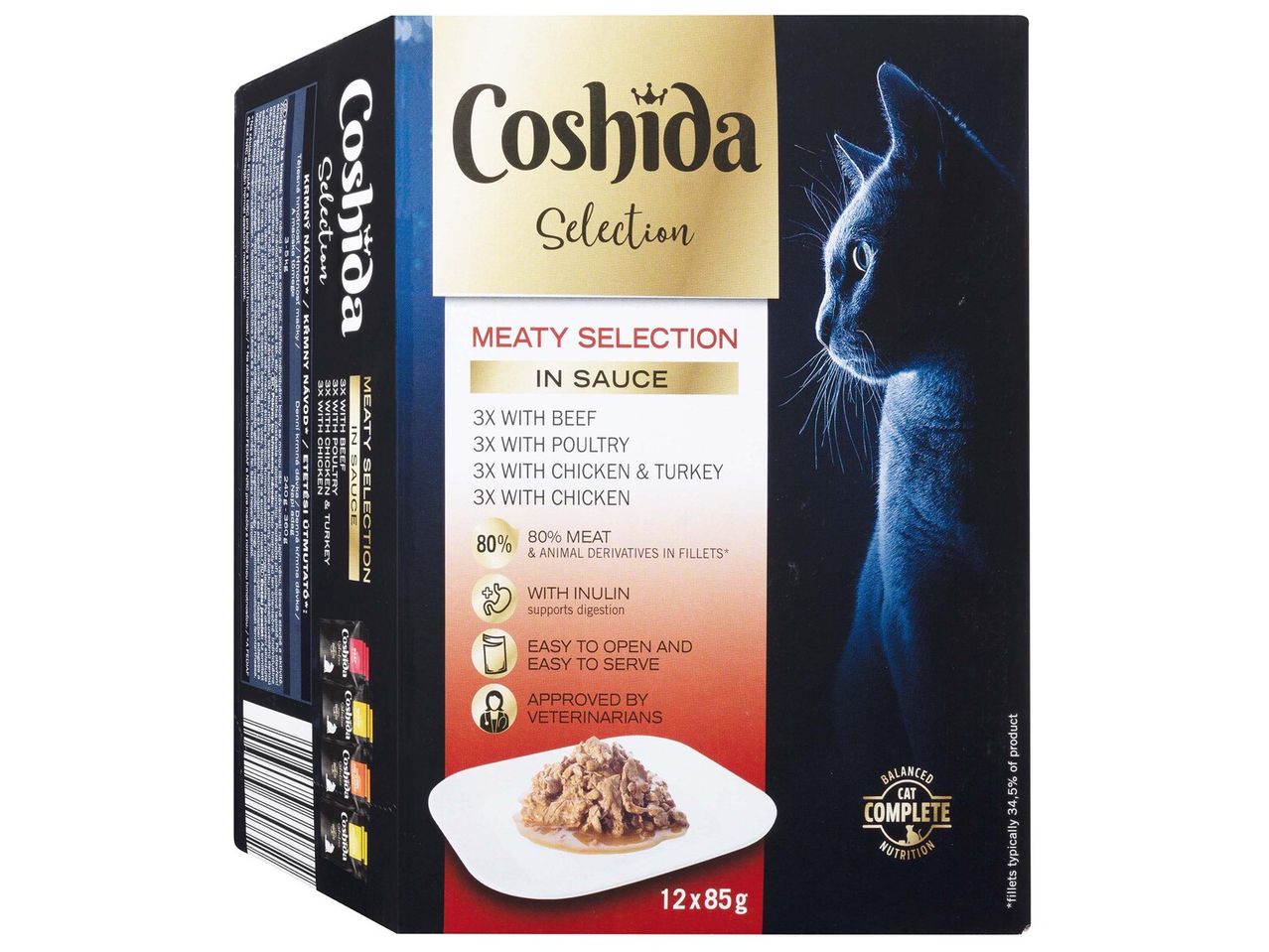 Coshida Selection: 12 tasak macskaeledel szószban marhával, baromfival és pulykával.