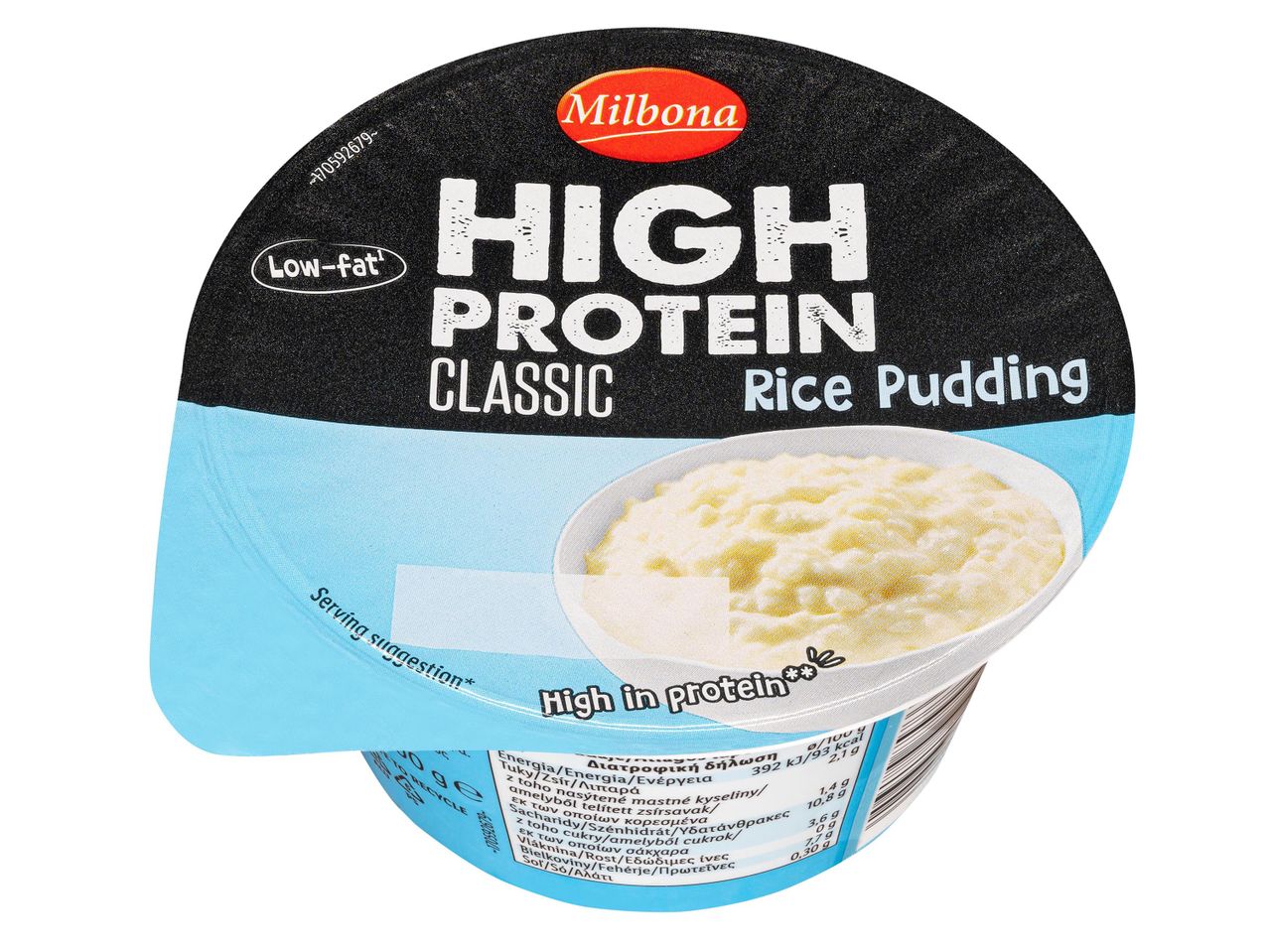 Milbona rizspuding: magas fehérjetartalmú, klasszikus, alacsony zsírtartalmú.