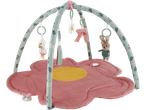Lupilu® Baby Activity Gym with a pink flower-shaped mat and hanging animal toys.