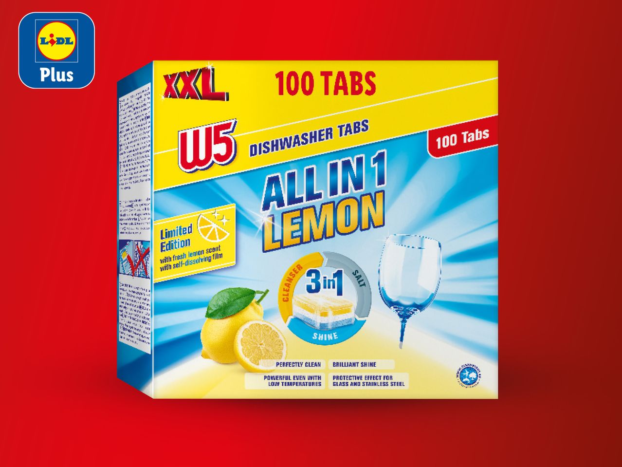 Kutija W5 tableta za perilicu posuđa s okusom limuna, 100 komada.