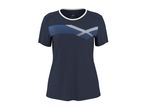 Navy blue women's sports t-shirt with blue and white striped pattern