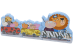 Peppa Pig puzle ar dzīvnieku tēliem, kas brauc vilcienā.