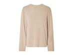 A plain beige long-sleeved sweater with a crew neck.