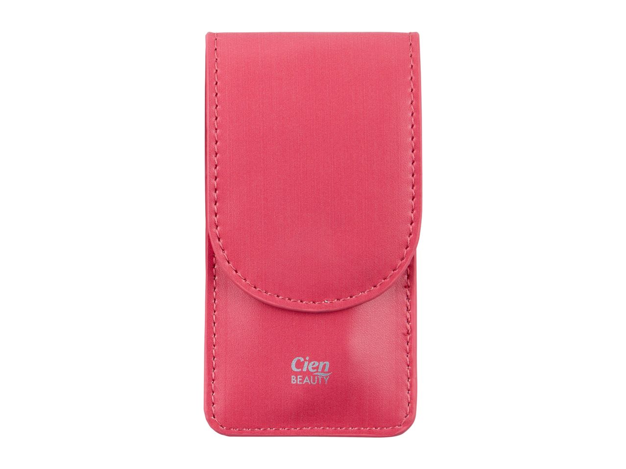 A pink leather case for nail clippers or similar small tools.