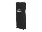 Black rectangular carry bag with a white logo and text on the side.