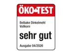ÖKO-TEST Siegel für Dinkelmehl Vollkorn, bewertet mit 'sehr gut', Ausgabe 04/2026.