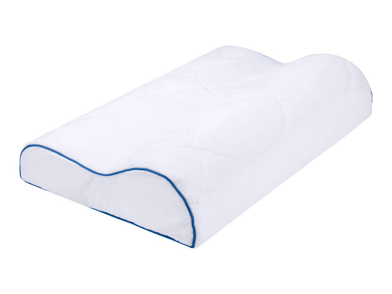 White ergonomic pillow with blue piping