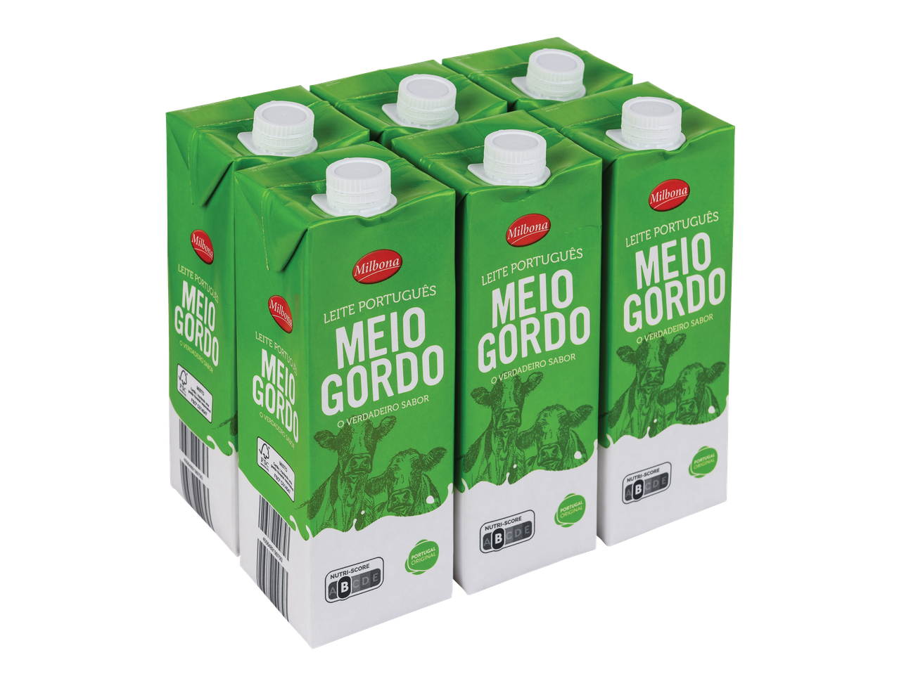 Embalagens de leite Milbona Meio-gordo com Nutri-Score B