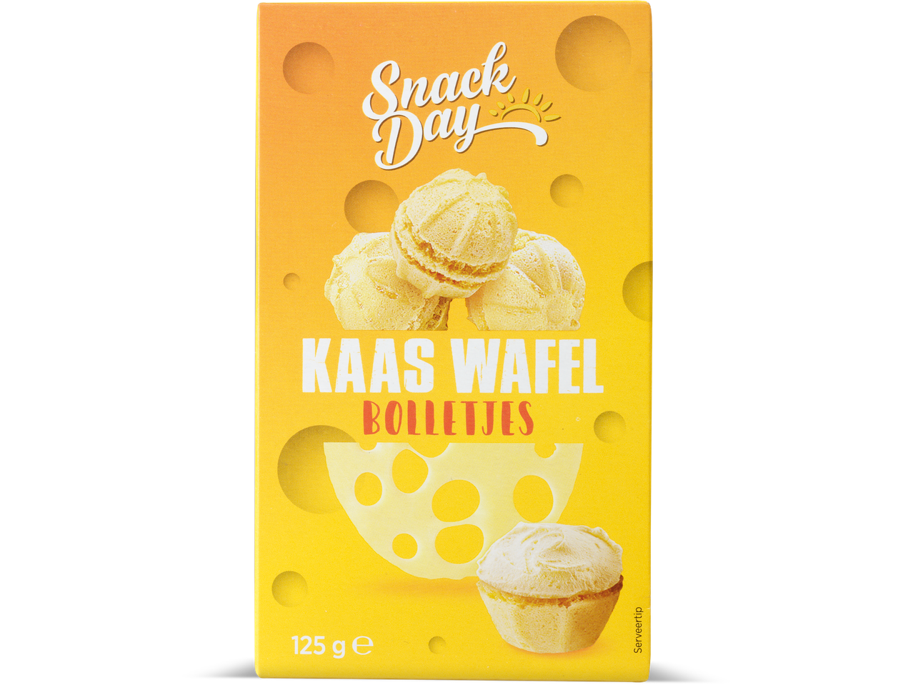 Snack Day kaaswafels in een gele doos.