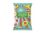 Pose med snackringe med smag af creme fraiche og løg, med et festligt design.