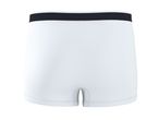 White men's boxer briefs with a black waistband, back view.
