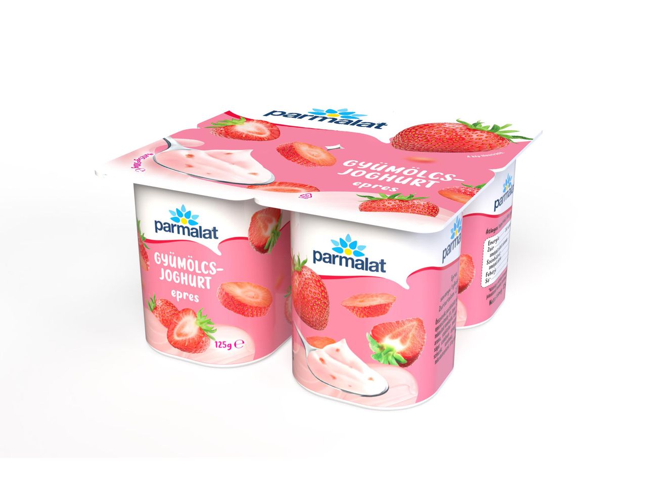 Parmalat epres gyümölcsjoghurt négyes csomagolásban.