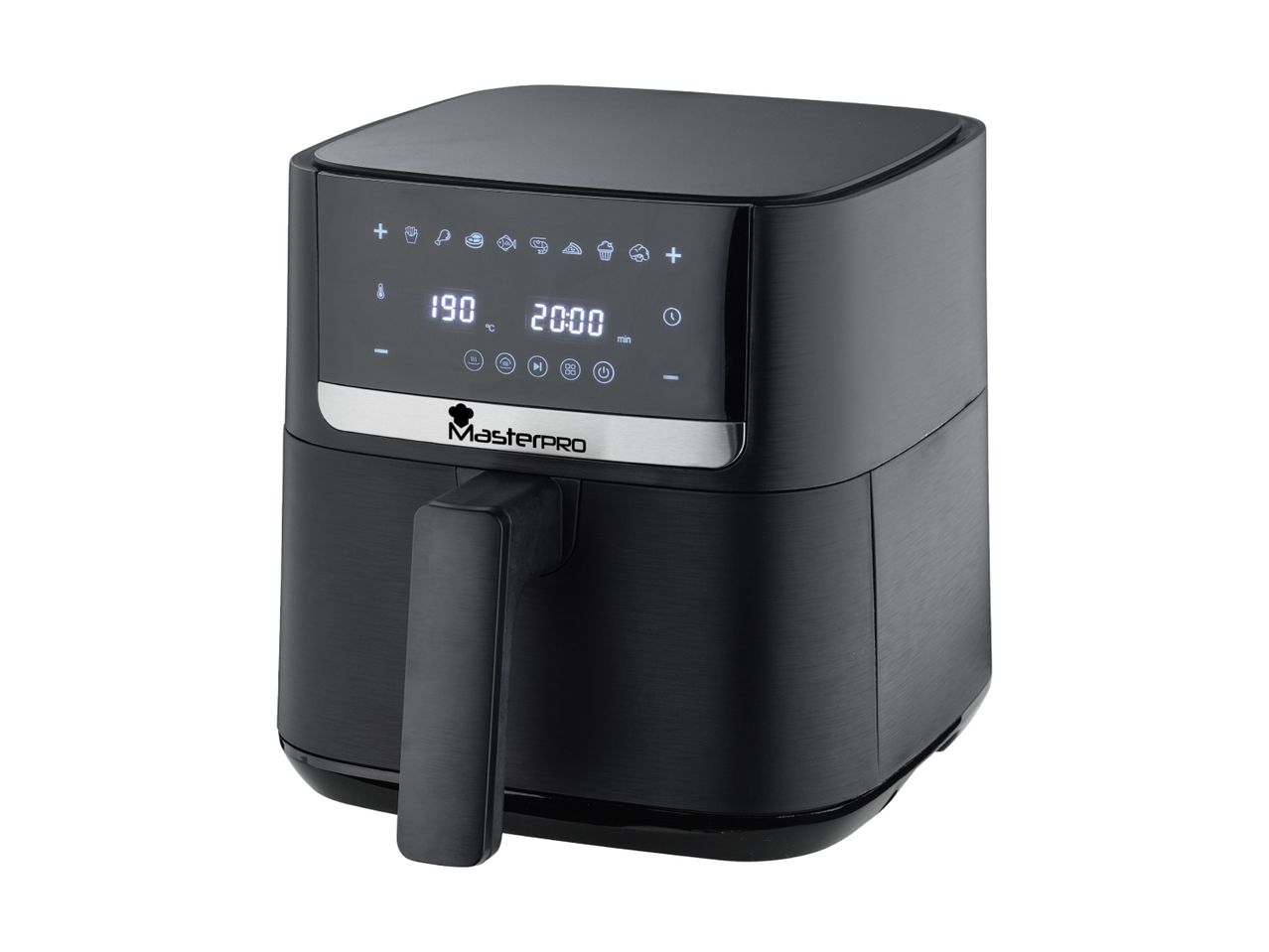 Friggitrice ad aria Masterpro nera con display digitale.